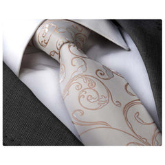 Men's Fashion White Gold Paisley Silk Neck Tie With Gift Box - Amedeo Exclusive