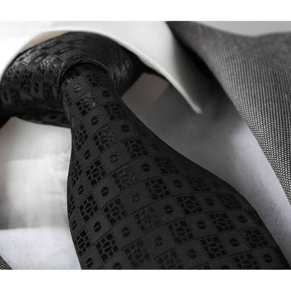 Men's Fashion Black Squares Tie Silk Neck Tie Gift Box - Amedeo Exclusive