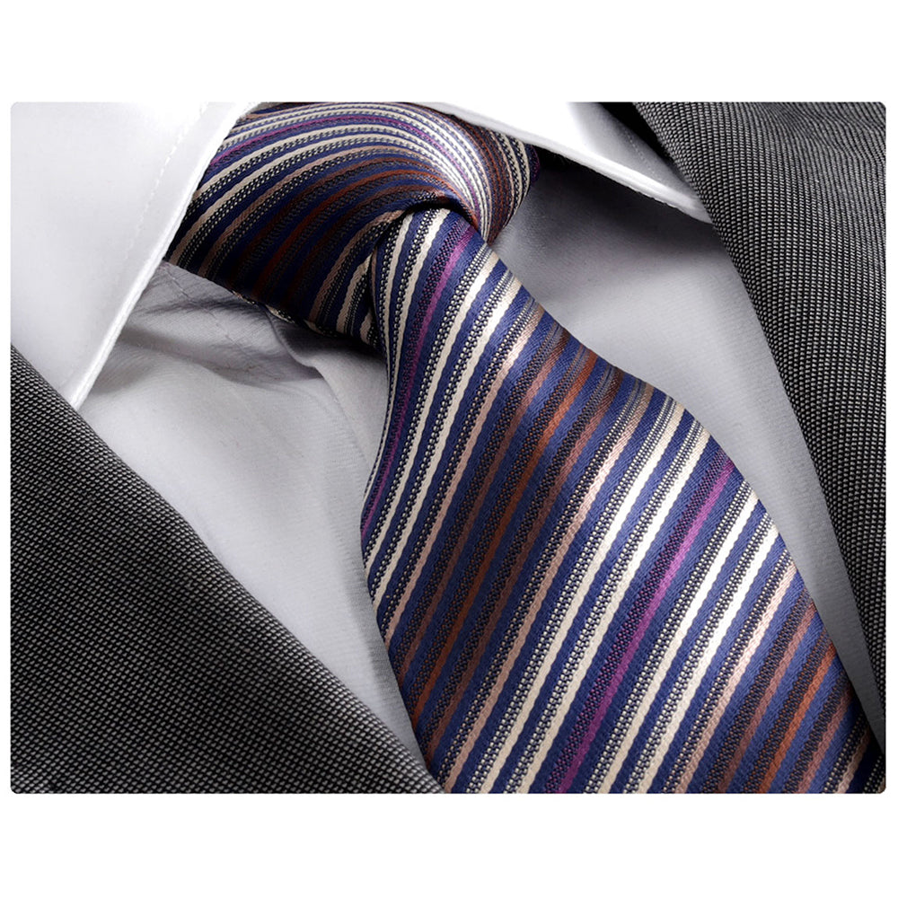Men's jacquard Blue Purple Striped Premium Neck Tie With Gift Box - Amedeo Exclusive