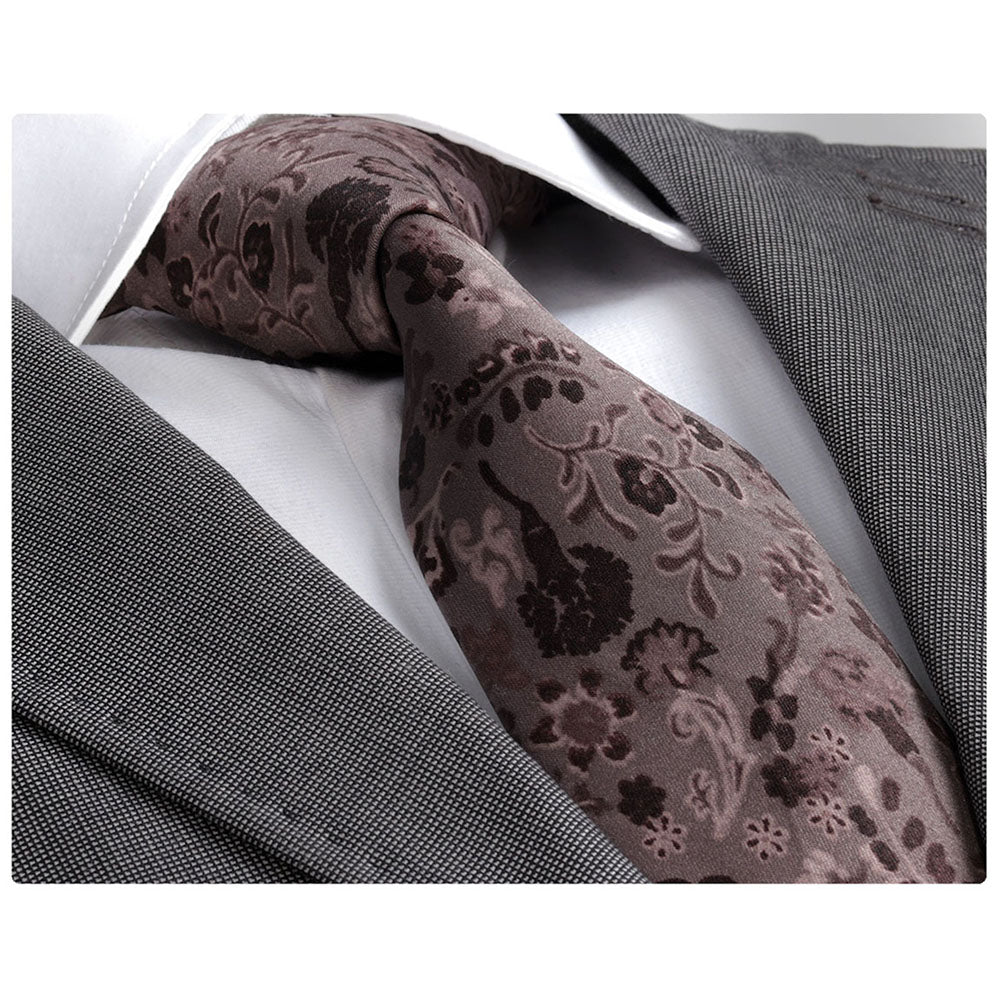 Men's jacquard Brown Paisley Premium Neck Tie With Gift Box - Amedeo Exclusive