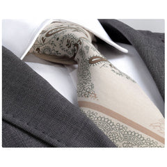 Men's jacquard Cream Paisley Premium Neck Tie With Gift Box - Amedeo Exclusive