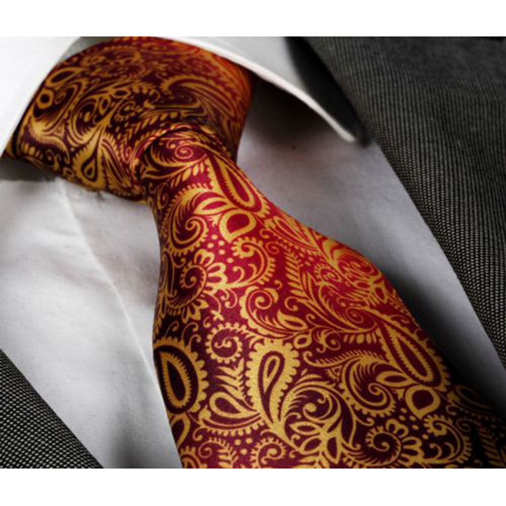 Men's jacquard Gold Pink Purple Paisley Premium Neck Tie With Gift Box - Amedeo Exclusive
