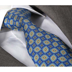 Blue Yellow Mens Designer Silk Necktie with Gift Box - Premium Quality made in Europe - Amedeo Exclusive
