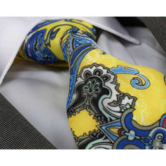 Men's jacquard Yellow Blue Paisley Premium Neck Tie With Gift Box - Amedeo Exclusive