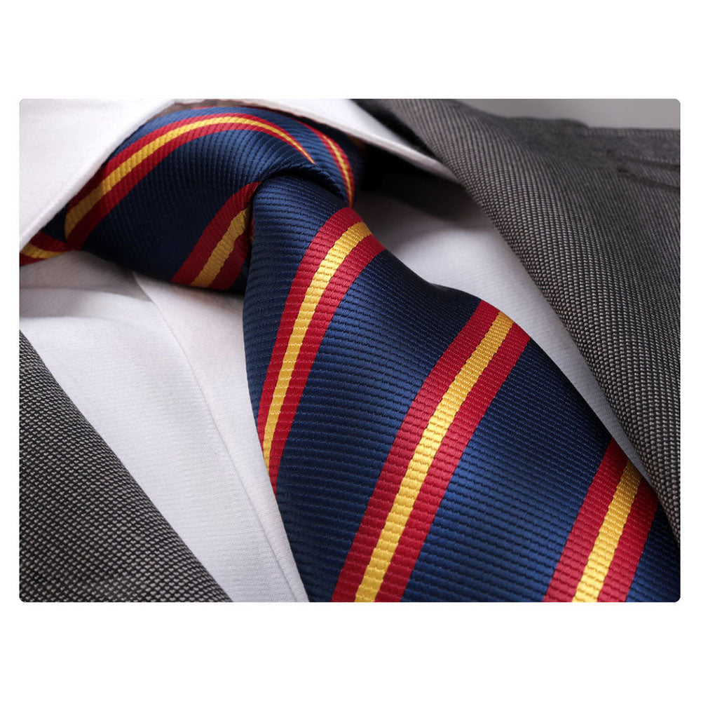 Men's jacquard Blue Red Yellow Lines Premium Neck Tie With Gift Box - Amedeo Exclusive