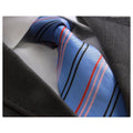 Men's jacquard Blue with Red Black & Pink Lines Premium Neck Tie With Gift Box - Identical - Amedeo Exclusive