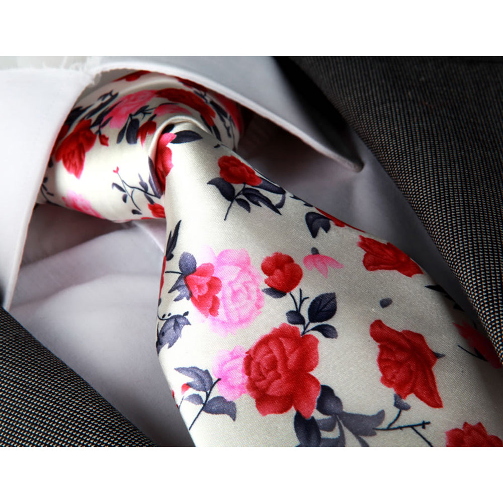 Men's Fashion Red Black Flower Neck Tie Gift Box - Amedeo Exclusive