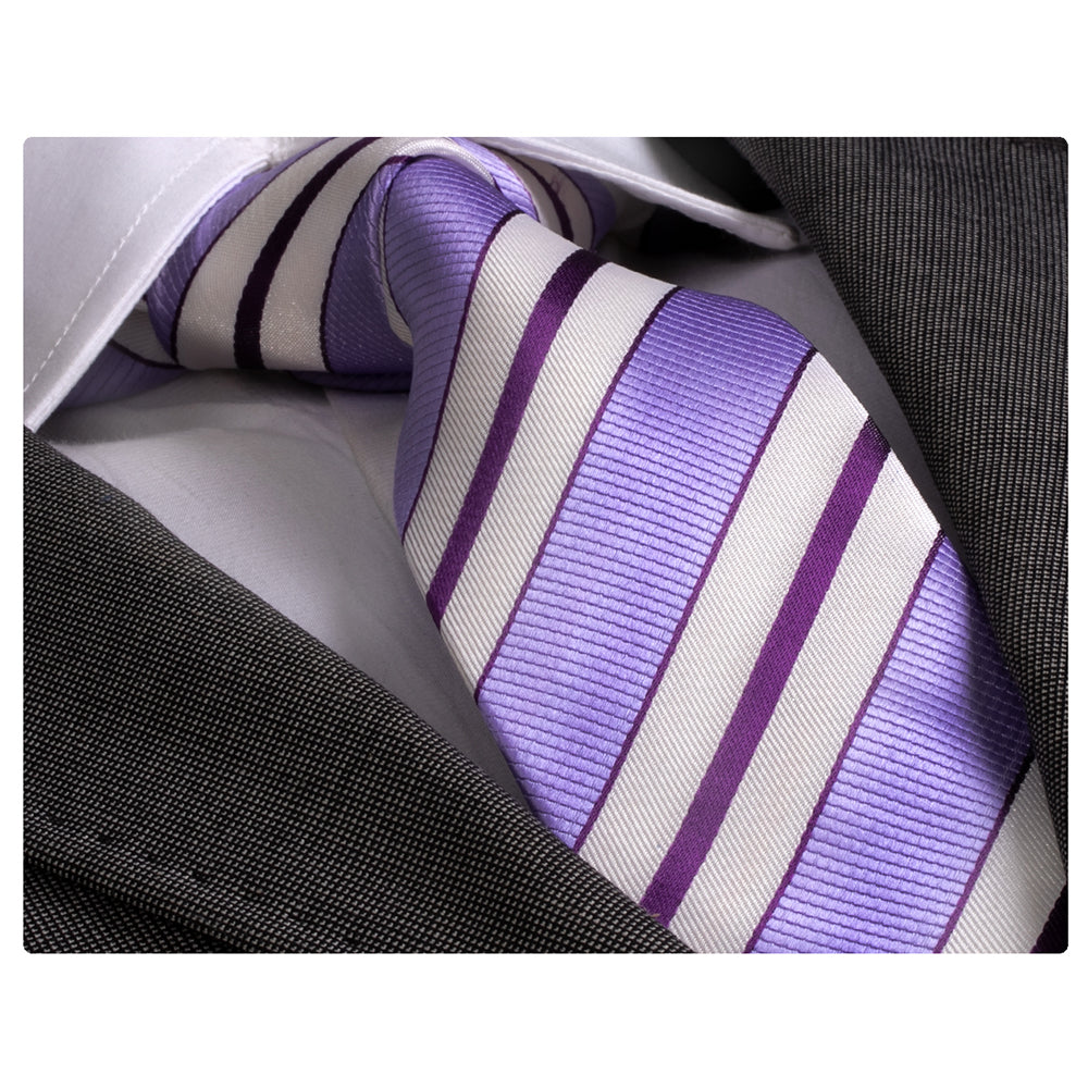 Men's Fashion Purple Striped Skin Tie Silk Neck Tie Gift Box - Amedeo Exclusive