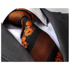 Men's Fashion Orange Black Neck Tie Gift Box - Amedeo Exclusive