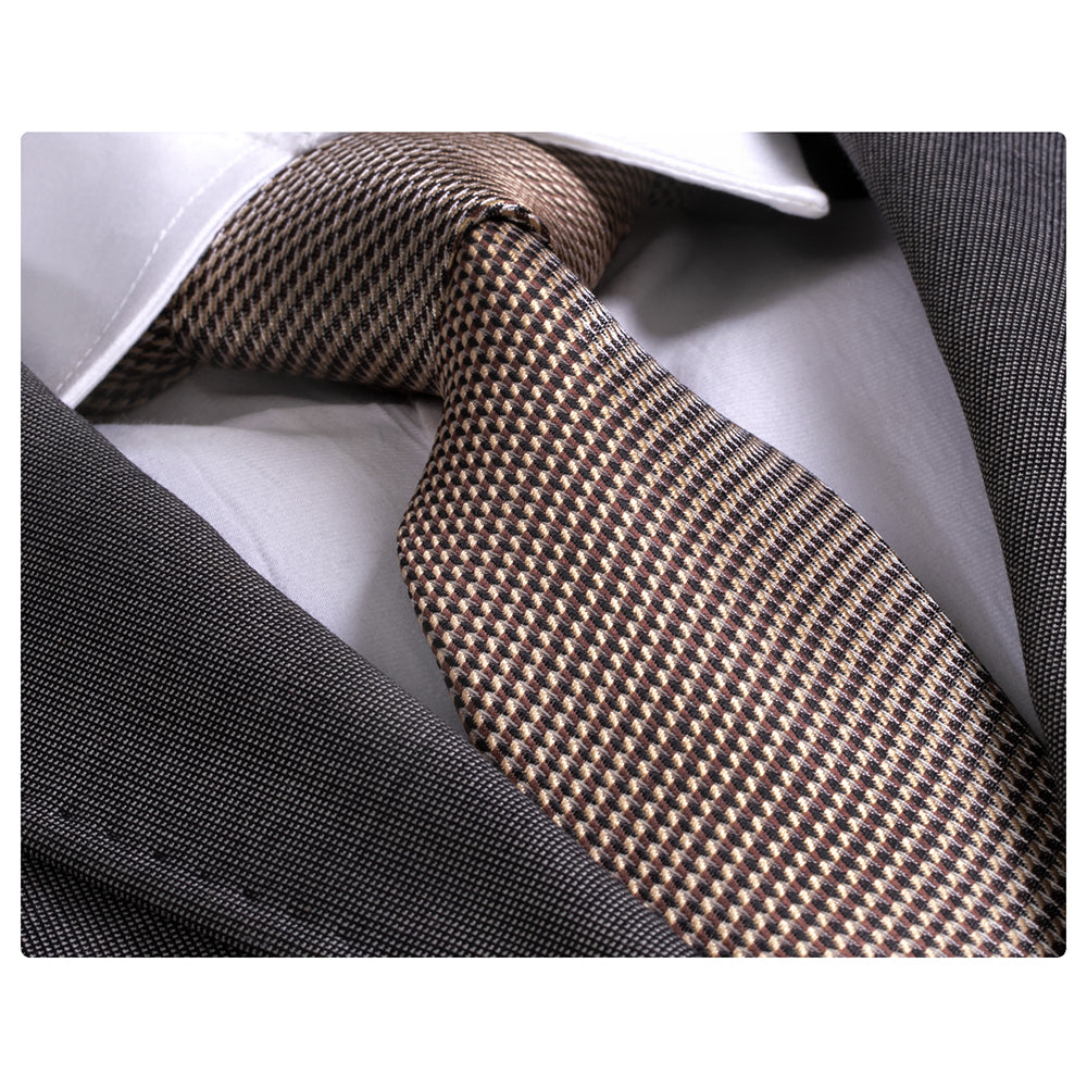 Men's jacquard Gold Brown Herringbone Premium Neck Tie With Gift Box - Amedeo Exclusive