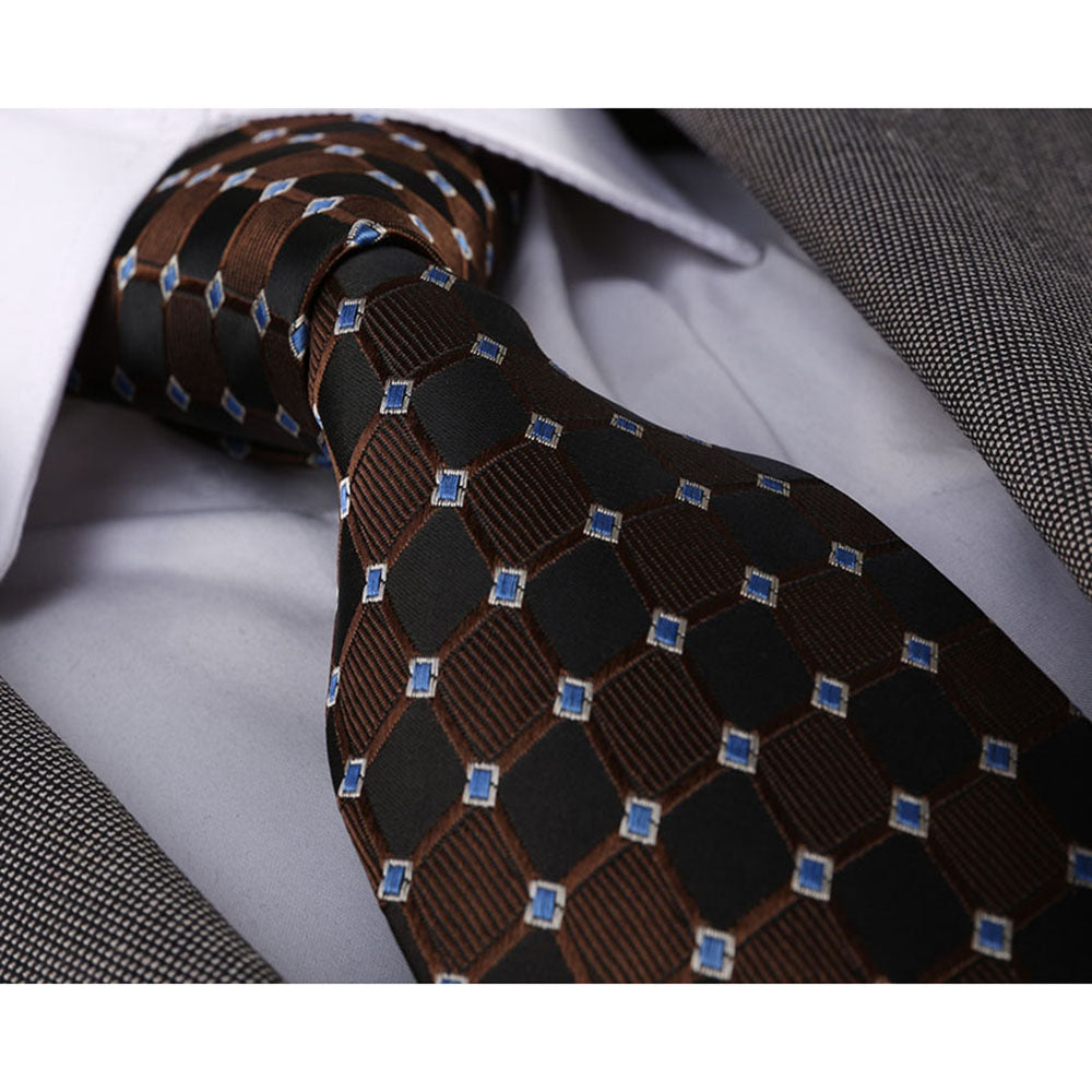 Men's jacquard Brown Black Premium Neck Tie With Gift Box - Amedeo Exclusive