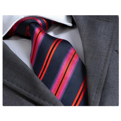 Amedeo Exclusive Men's Fashion Black Red Stripe Silk Neck Tie Gift Box - Amedeo Exclusive