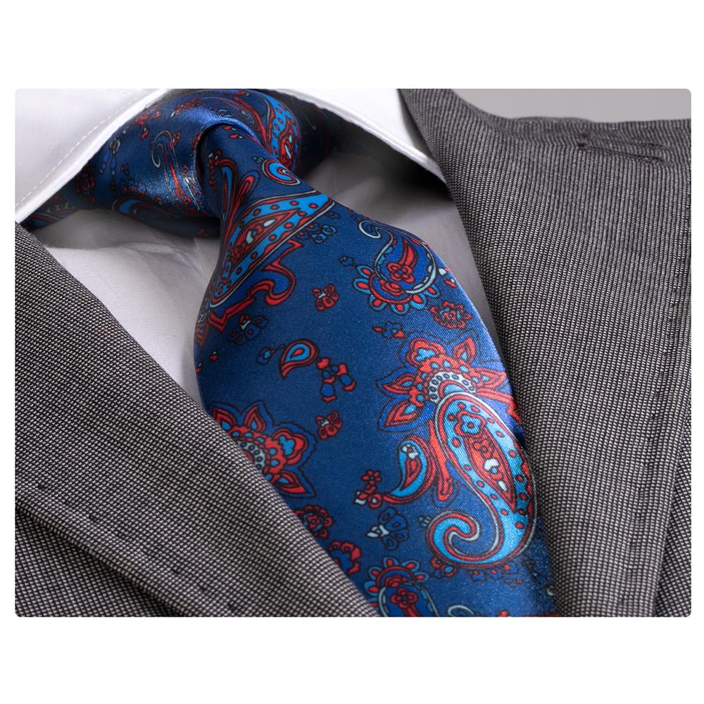 Amedeo Exclusive Men's Fashion Blue Red Paisley Silk Neck Tie With Gift Box - Amedeo Exclusive