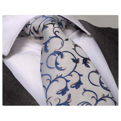Men's jacquard Gray Blue Floral Premium Neck Tie With Gift Box - Amedeo Exclusive
