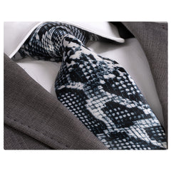 Men's Fashion Black White Snake Skin Tie Silk Neck Tie Gift Box - Amedeo Exclusive