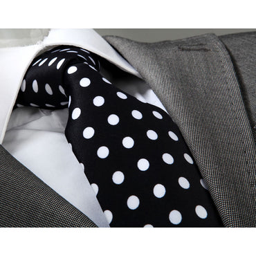 Men's jacquard Black White Polka Dot Premium Neck Tie With Gift Box - Amedeo Exclusive