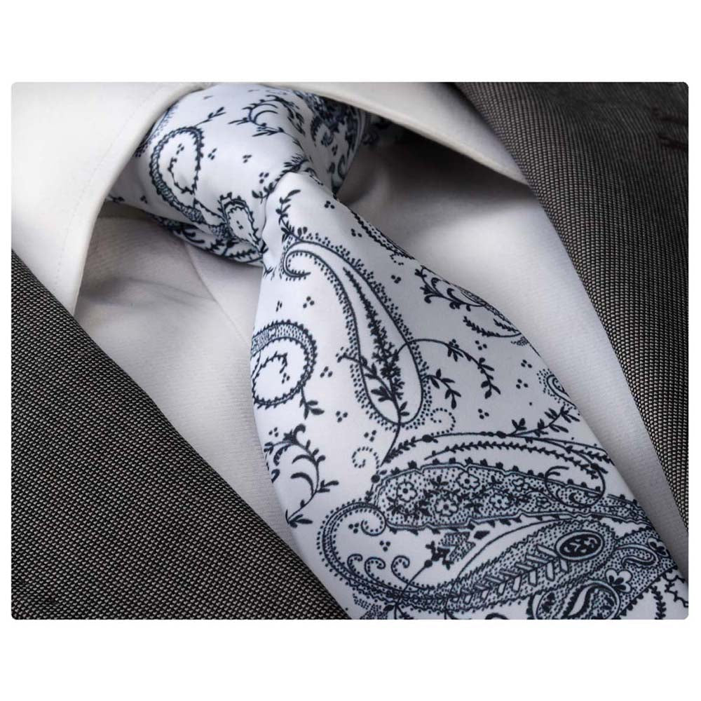 Men's jacquard Blue White Paisley Premium Neck Tie With Gift Box - Amedeo Exclusive