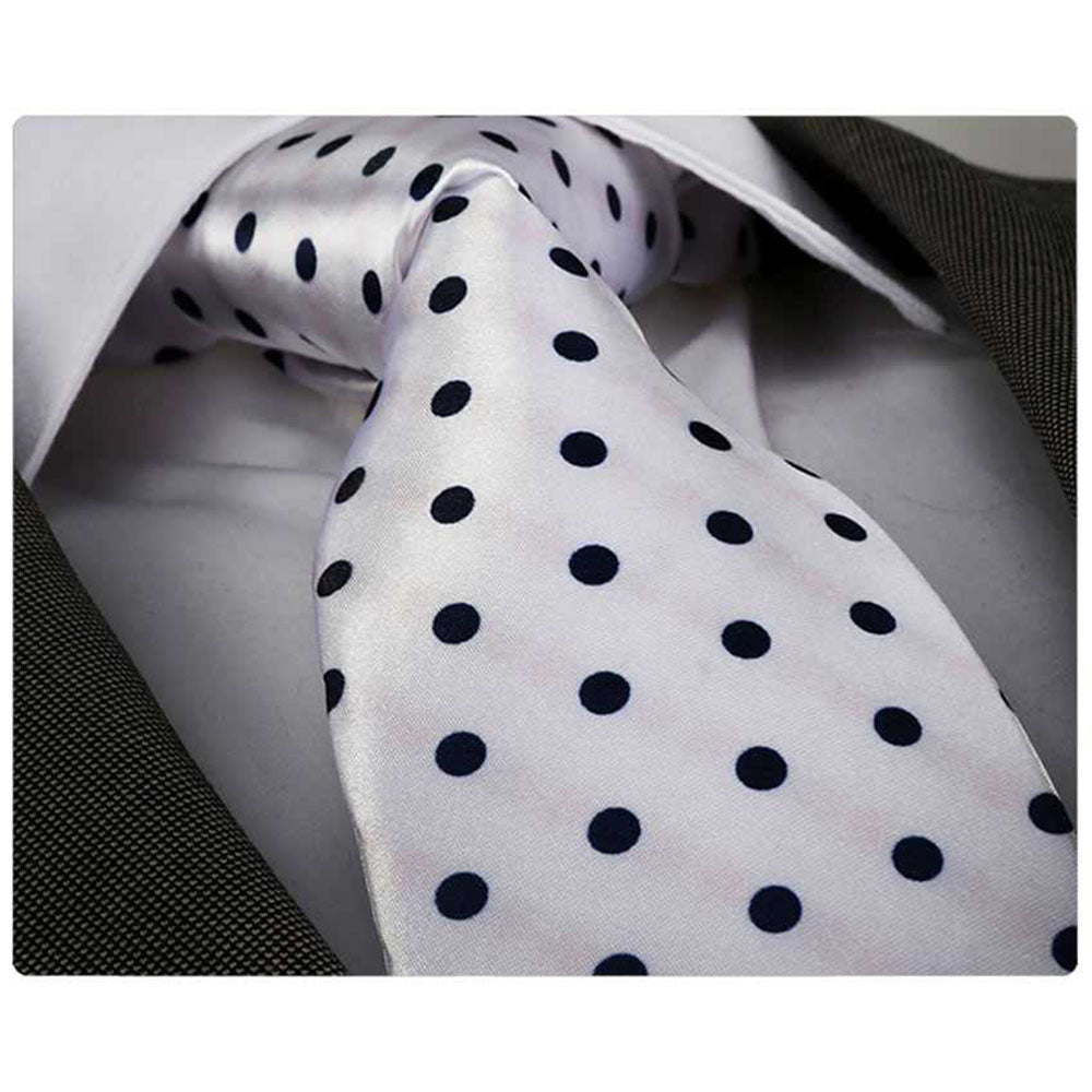 Men's jacquard White with Black Polka Dots Premium Neck Tie With Gift Box - Amedeo Exclusive