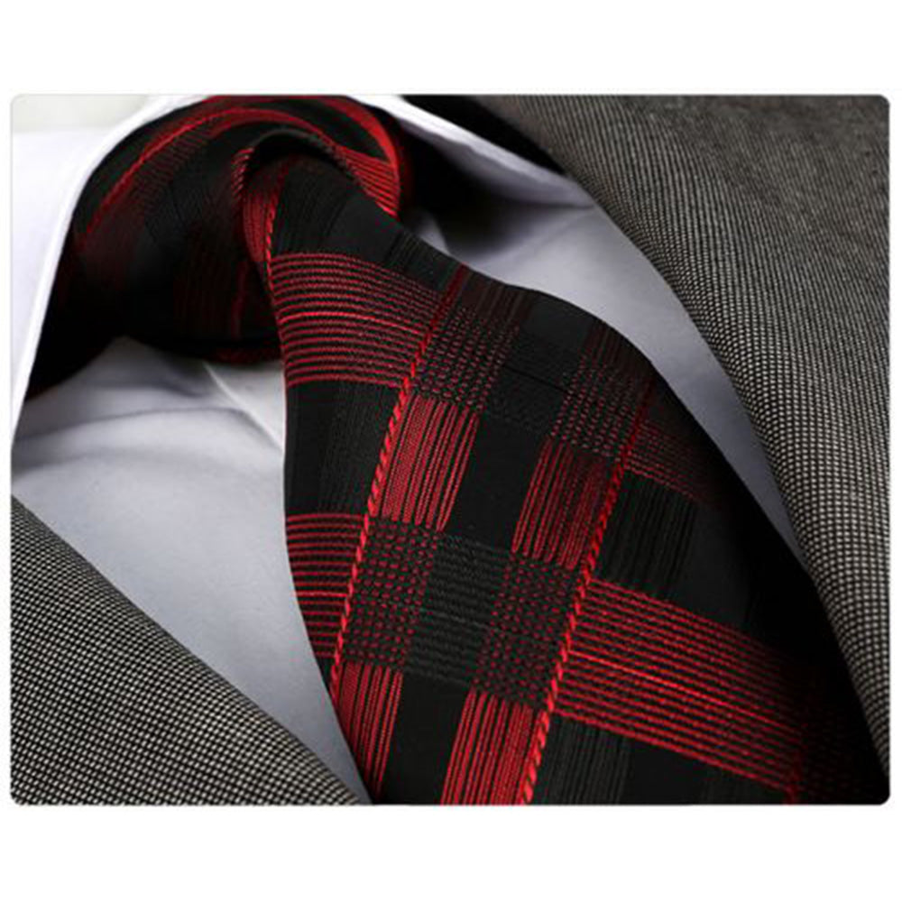 Men's Red Black Checkers Neck Tie Premium Quality Tie Box - Amedeo Exclusive