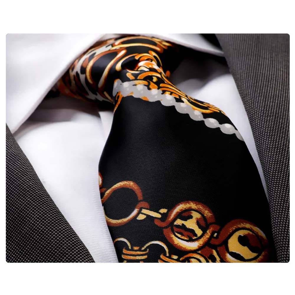 Men's Fashion Red Yellow Black Floral Neck Tie Gift Box - Amedeo Exclusive