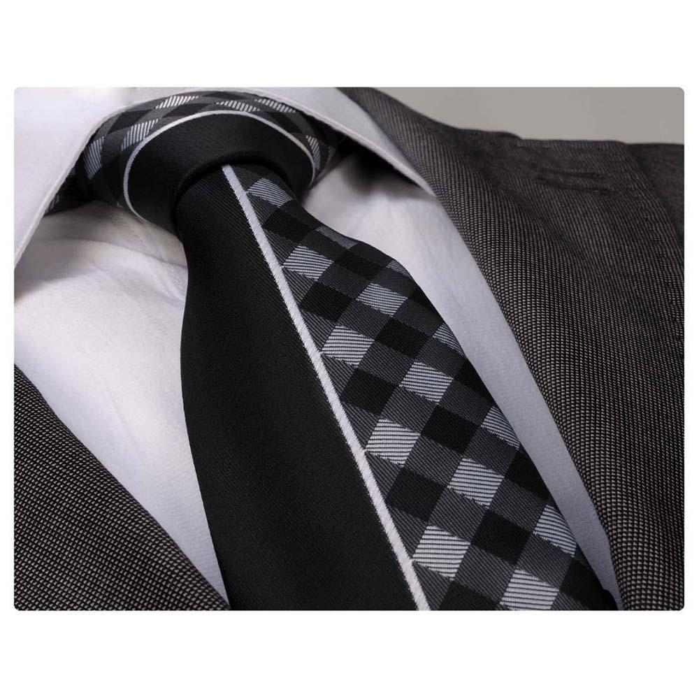 Black White Plaids Mens Designer Silk Necktie with Gift Box - Premium Quality made in Europe - Amedeo Exclusive