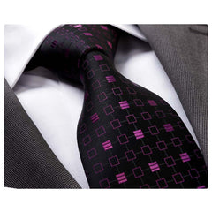 Men's Fashion Black Purple Checkered Neck Tie Gift Box - Amedeo Exclusive