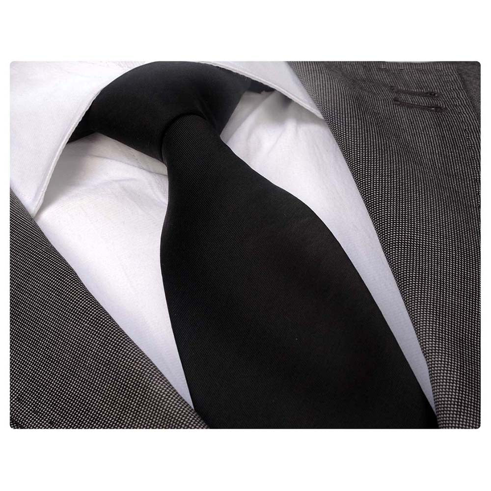 Solid Black Mens Designer Silk Necktie with Gift Box - Premium Quality made in Europe - Amedeo Exclusive