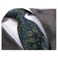 Men's jacquard Blue Green Paisley Premium Neck Tie With Gift Box - Amedeo Exclusive