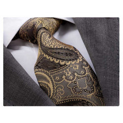 Men's jacquard Brown Gold Premium Neck Tie With Gift Box - Amedeo Exclusive