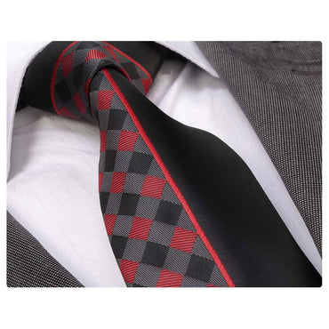 Men's Fashion Black Red Plaids Tie Necktie Gift Box - Identical - Amedeo Exclusive