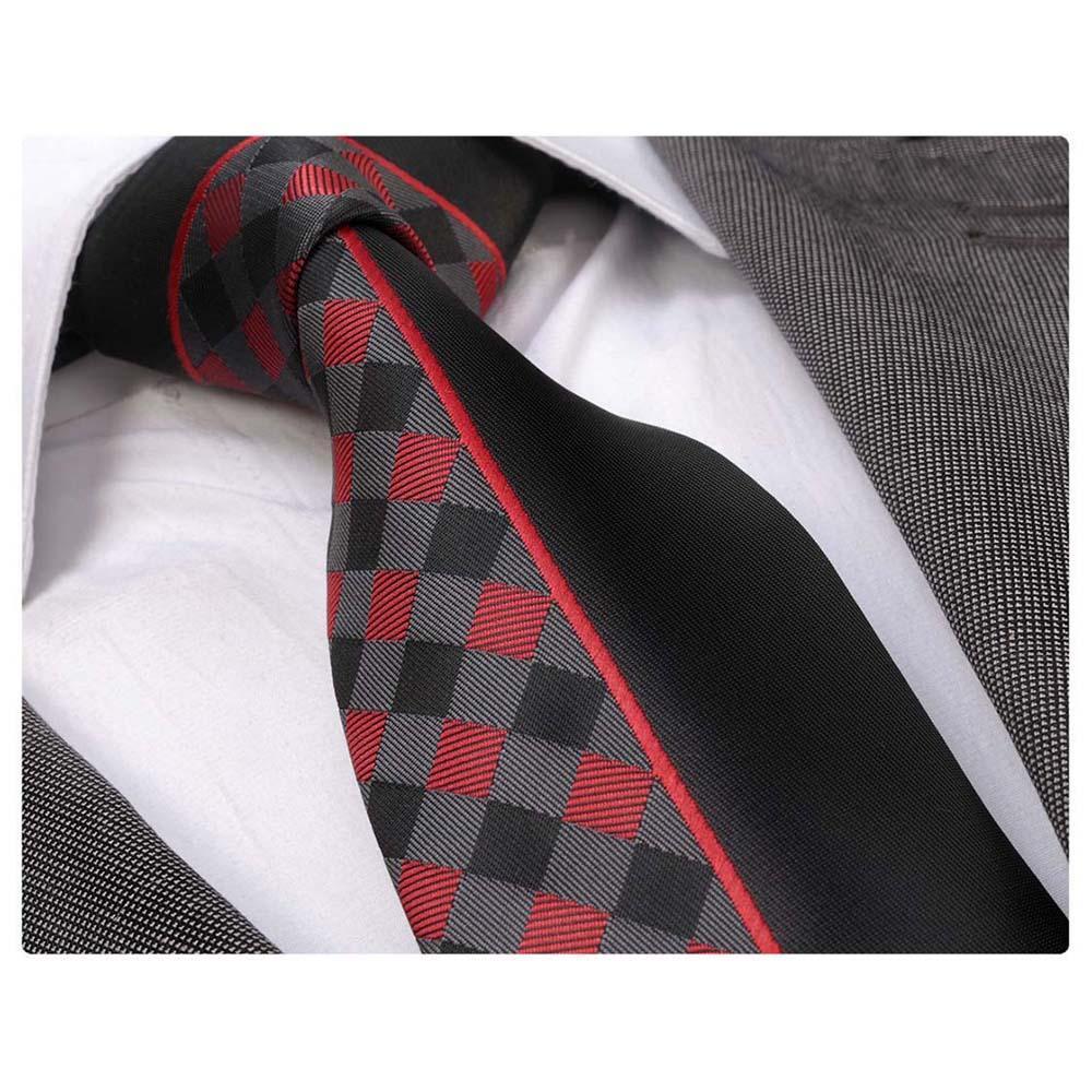 Black Red Plaids Mens Designer Silk Necktie with Gift Box - Premium Quality made in Europe - Amedeo Exclusive