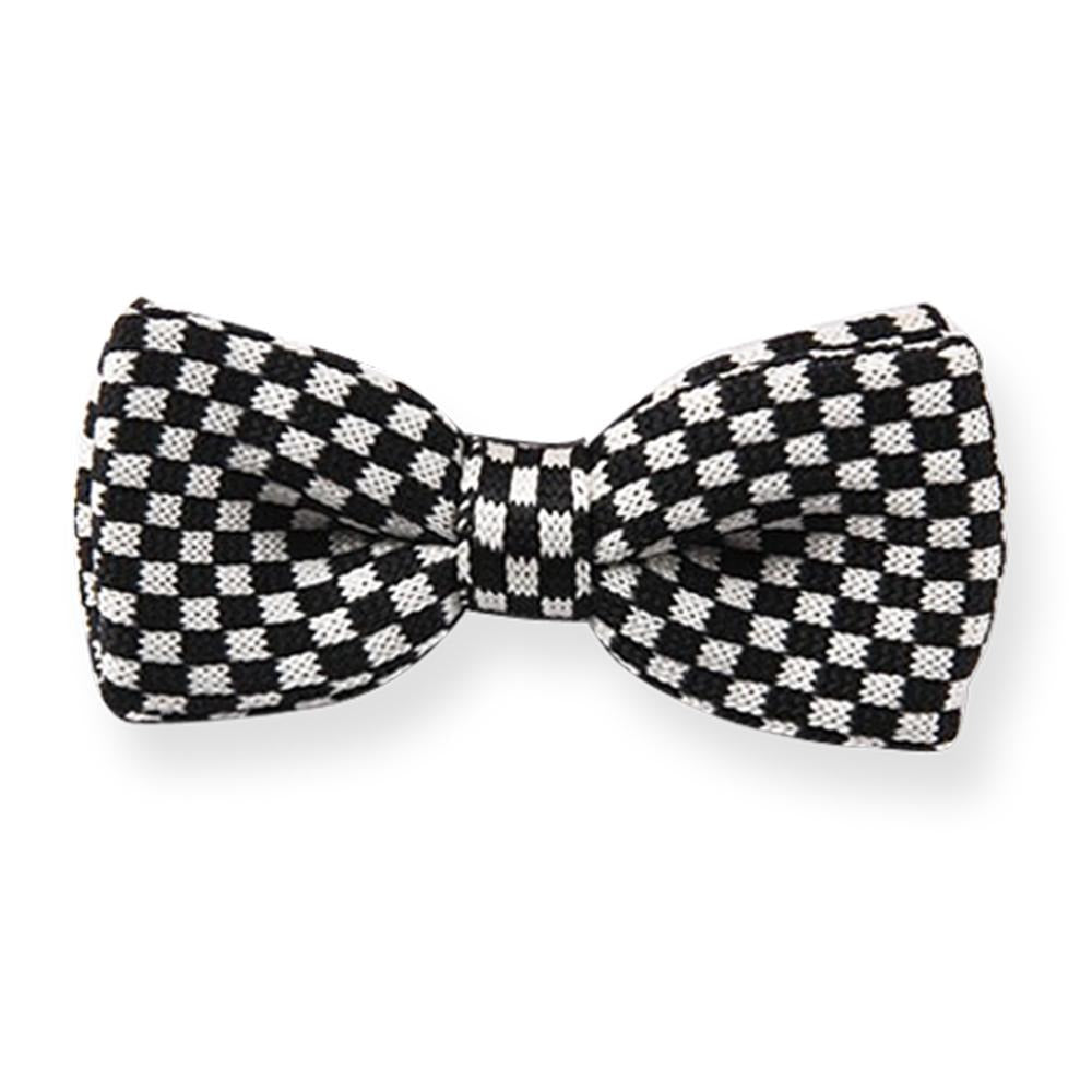 Men's Black With White Checkers Silk Knitted Bow Tie - Amedeo Exclusive