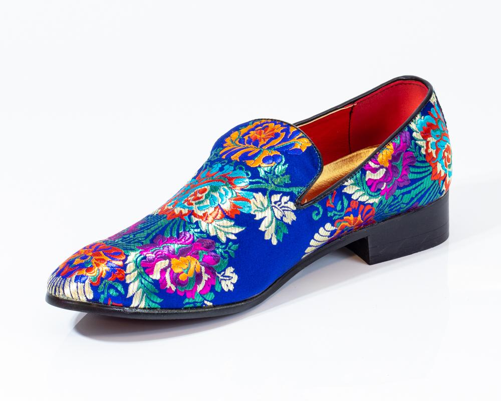 Premium Blue Multicolor Floral Loafers for men designer slip on casual / dress shoes – Luxury - Amedeo Exclusive