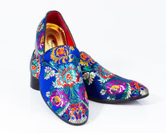 Premium Blue Multicolor Floral Loafers for men designer slip on casual / dress shoes – Luxury - Amedeo Exclusive