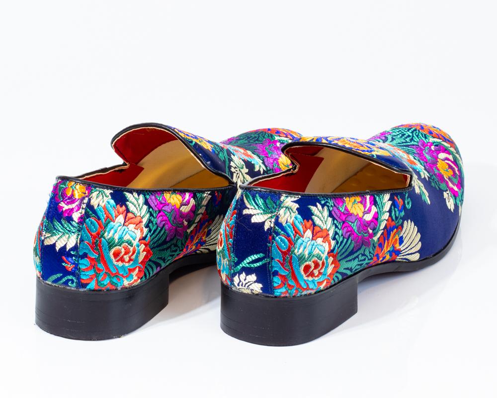 Premium Blue Multicolor Floral Loafers for men designer slip on casual / dress shoes – Luxury - Amedeo Exclusive