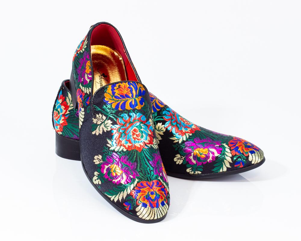 Premium Black Multicolor Floral Loafers for men designer slip on casual / dress shoes – Luxury - Amedeo Exclusive