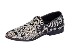 Premium Black And Golden Floral Loafers for men designer slip on casual / dress shoes – Luxury