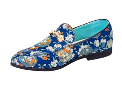 Premium Blue Golden Multicolor Loafers for men designer slip on casual / dress shoes – Luxury