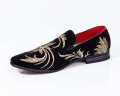 Premium Black And Golden Flowers Loafers for men designer slip on casual / dress shoes – Luxury - Amedeo Exclusive