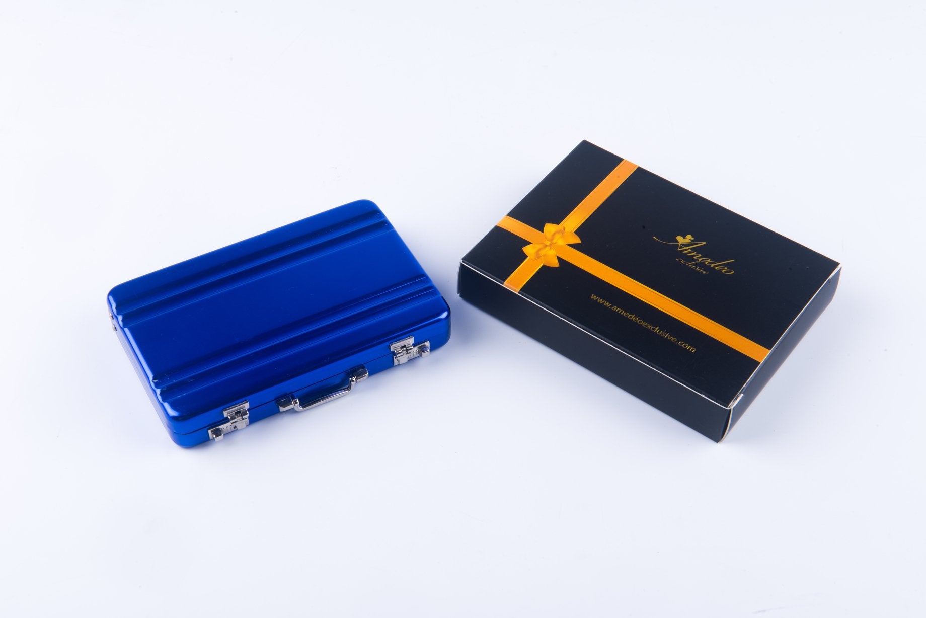 Metal Mens pocket sized Blue Business Card Holder / Card Case / Visiting Card Case - Amedeo Exclusive