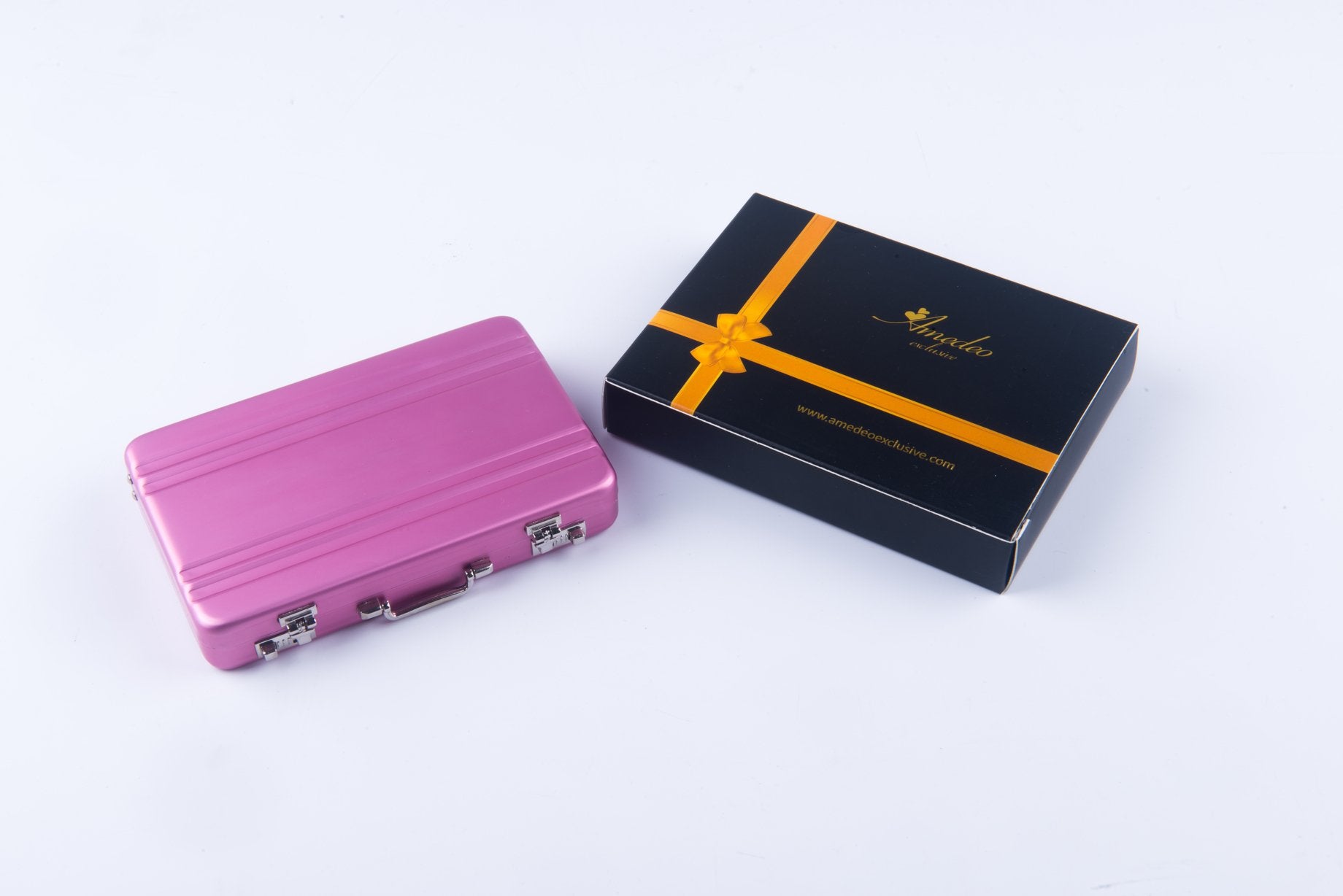 Metal Mens pocket sized Pink Business Card Holder / Card Case / Visiting Card Case - Amedeo Exclusive