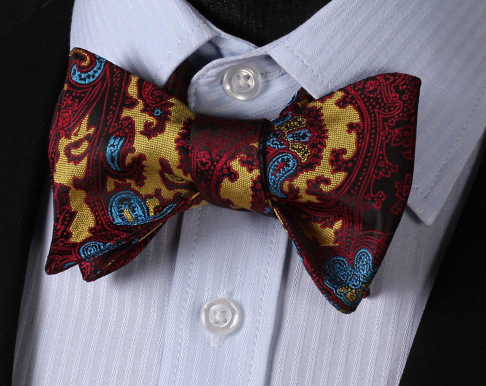 Multicolor Paisley Mens Silk Self tie Bow Tie with Pocket Squares Set - Amedeo Exclusive