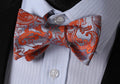 Red Brown Paisley Mens Silk Self tie Bow Tie with Pocket Squares Set - Amedeo Exclusive