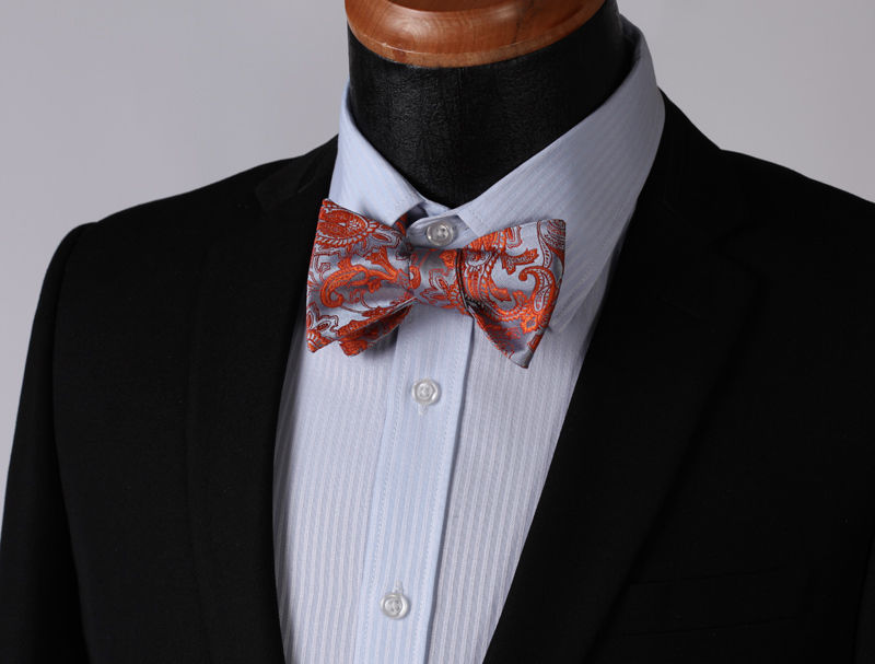 Red Brown Paisley Mens Silk Self tie Bow Tie with Pocket Squares Set - Amedeo Exclusive