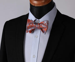 Orange Gray Paisley Mens Silk Self tie Bow Tie with Pocket Squares Set