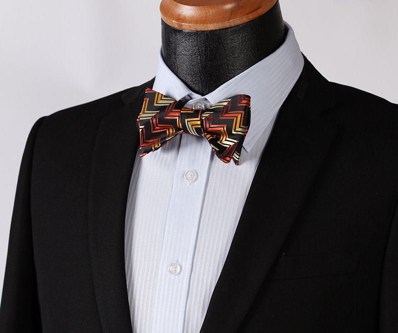 Orange Black Stripe Mens Silk Self tie Bow Tie with Pocket Squares Set - Amedeo Exclusive