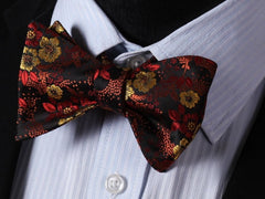 Men's Silk Orange Floral Self  Bow Tie Pocket Handkerchief - Amedeo Exclusive