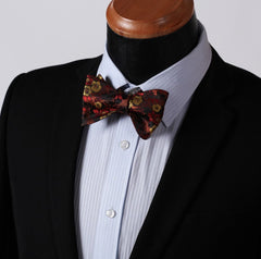 Men's Silk Orange Floral Self  Bow Tie Pocket Handkerchief - Amedeo Exclusive