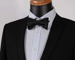 Pure Black Solid Mens Silk Self tie Bow Tie with Pocket Squares Set - Amedeo Exclusive