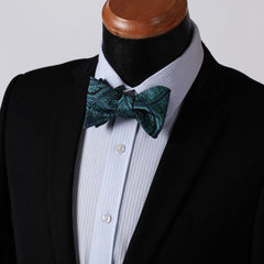 Aqua Floral Check Mens Silk Self tie Bow Tie with Pocket Squares Set